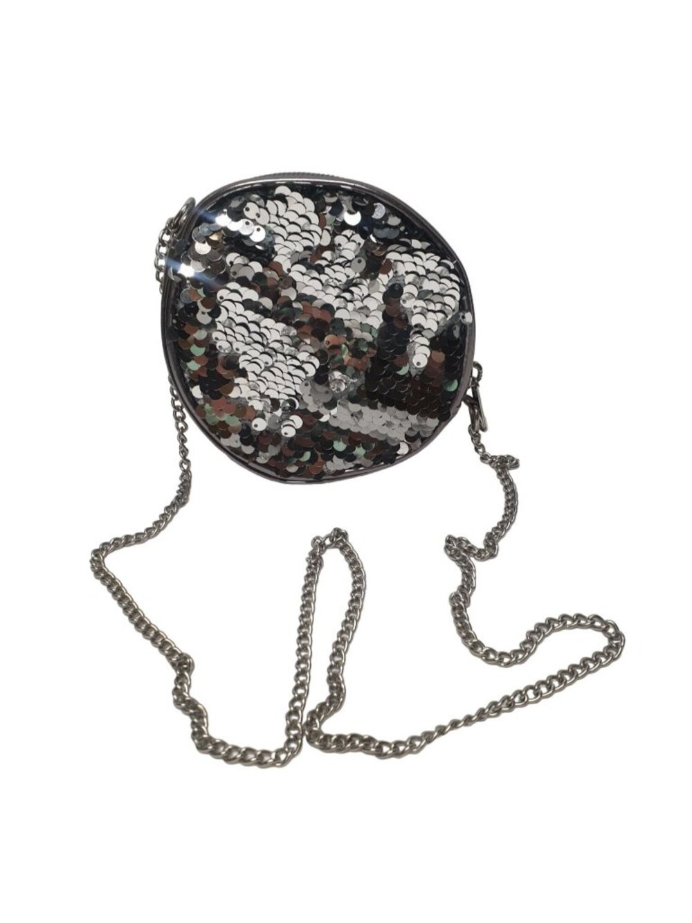 Childrens Place Girls Crossbody Bag Silver Chain Round Mini Purse Flip Sequin